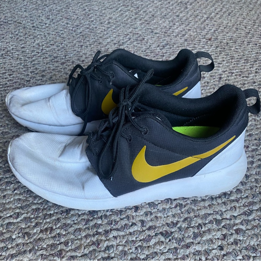 Nike Custom Black, White, Gold Roshe Sneakers